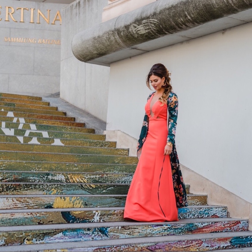 BCBG Coral Maxi Dress with Floral Kimono
